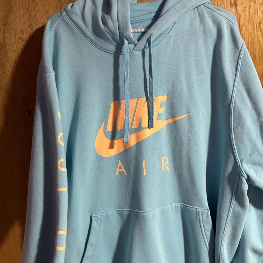 Nike Air Light Blue Hoodie with Orange Accents EUC
